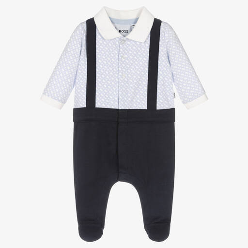 BOSS-Boys Blue Cotton Logo Babygrow | Childrensalon Outlet