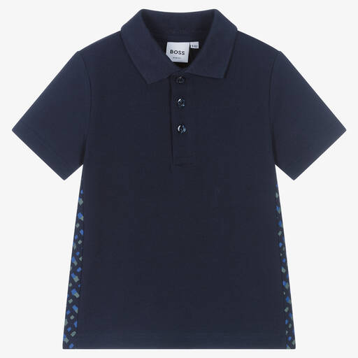 BOSS-Boys Blue Cotton Logo Polo Shirt | Childrensalon Outlet
