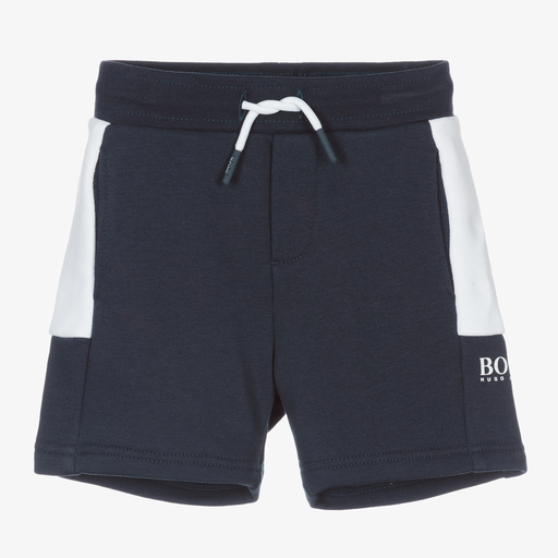 BOSS-Boys Blue Cotton Logo Shorts | Childrensalon Outlet