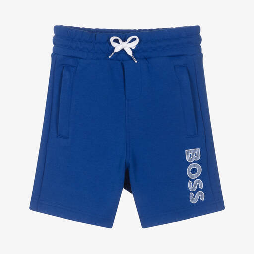 BOSS-Boys Blue Cotton Logo Shorts | Childrensalon Outlet