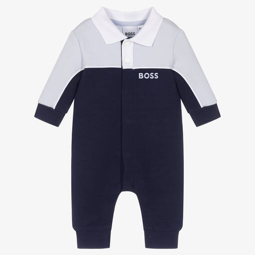 BOSS-Boys Blue Cotton Piqué Babysuit | Childrensalon Outlet