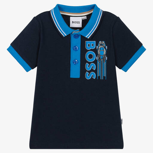 BOSS-Blaues Baby-Baumwollpiqué-Poloshirt | Childrensalon Outlet