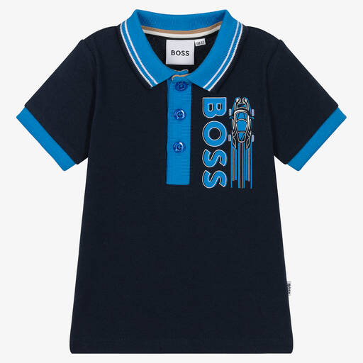 BOSS-Boys Blue Cotton Piqué Polo Shirt | Childrensalon Outlet