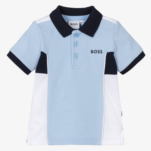 BOSS-توب بولو أطفال ولادي قطن بيكيه لون أزرق فاتح | Childrensalon Outlet