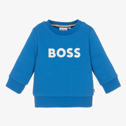 BOSS-سويتشيرت أطفال ولادي قطن جيرسي لون أزرق | Childrensalon Outlet