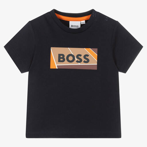 BOSS-Boys Blue Cotton Tennis Logo T-Shirt | Childrensalon Outlet
