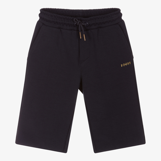 BOSS-Boys Blue & Gold Logo Shorts | Childrensalon Outlet