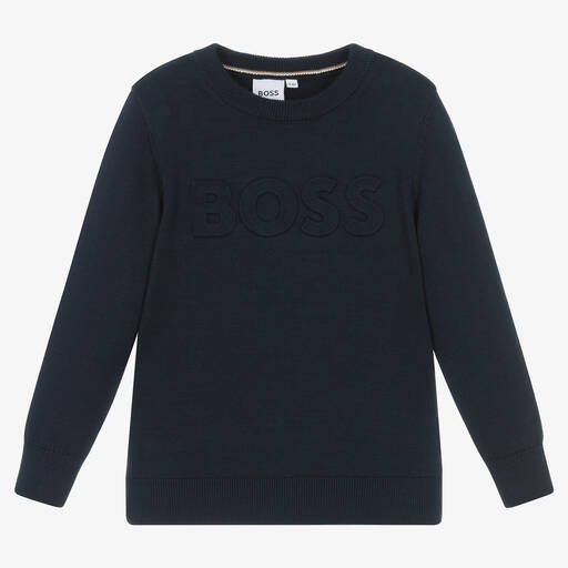 BOSS-Boys Blue Knitted Cotton Sweater | Childrensalon Outlet