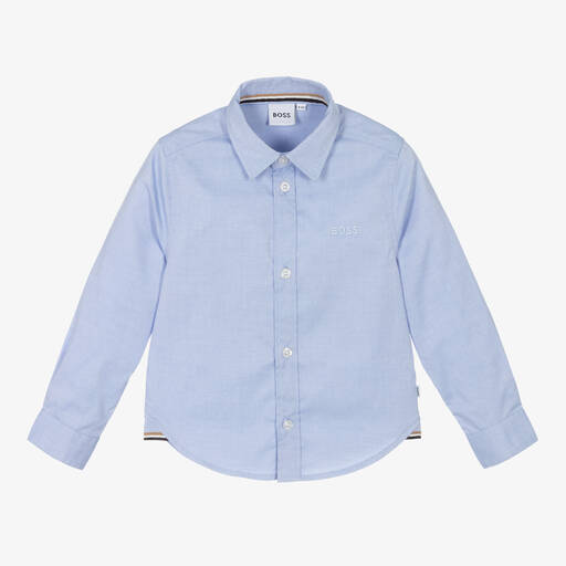 BOSS-Boys Blue Logo Cotton Shirt | Childrensalon Outlet