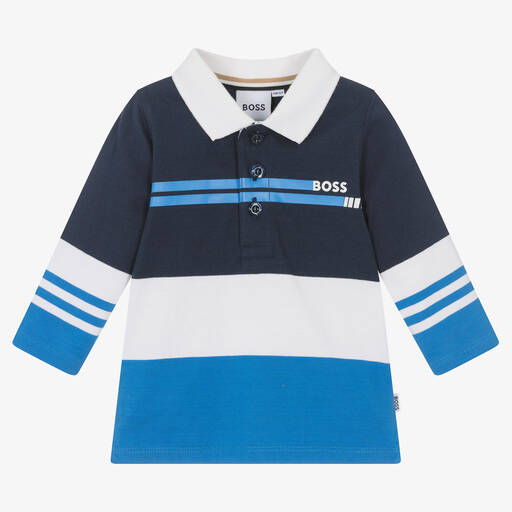 BOSS-Boys Blue Striped Polo Shirt | Childrensalon Outlet