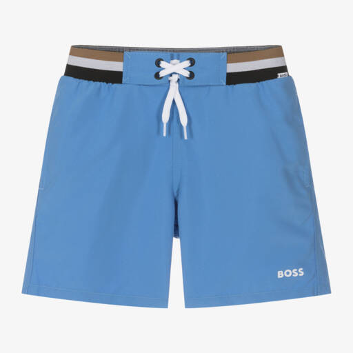 BOSS-Boys Blue Swim Shorts | Childrensalon Outlet