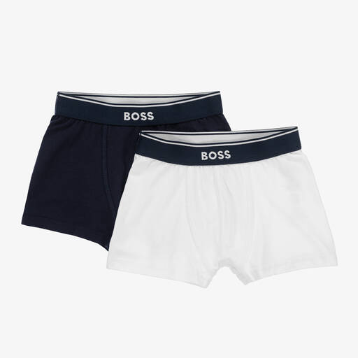 BOSS-Boys Blue & White Boxer Shorts (2 Pack) | Childrensalon Outlet