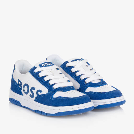 BOSS-Boys Blue & White Lace-Up Trainers | Childrensalon Outlet