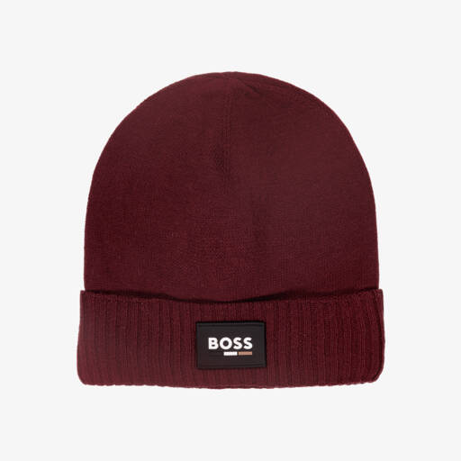 BOSS-Boys Burgundy Knitted Winter Hat | Childrensalon Outlet
