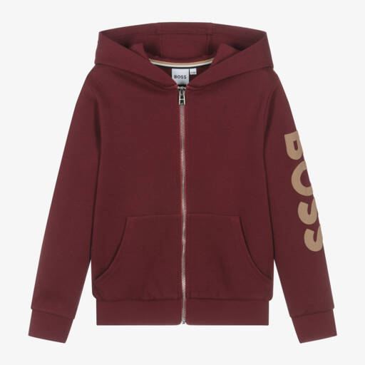 BOSS-Boys Burgundy Zip Hoodie | Childrensalon Outlet