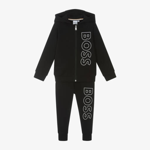 BOSS-Boys Cotton Black Logo Tracksuit | Childrensalon Outlet