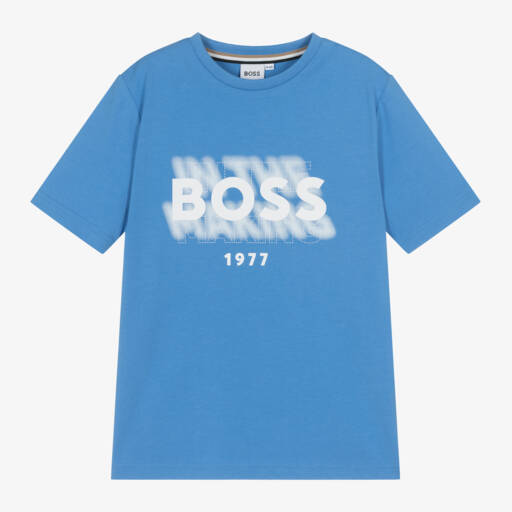 BOSS-تيشيرت قطني أزرق بشعار للأولاد | Childrensalon Outlet
