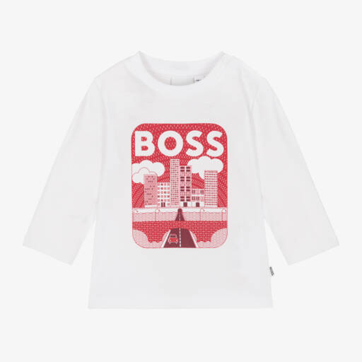 BOSS-Белый хлопковый топ с принтом города для мальчиков | Childrensalon Outlet