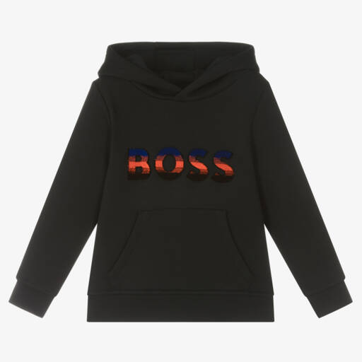 BOSS-Boys Cotton Hoodie in Black | Childrensalon Outlet