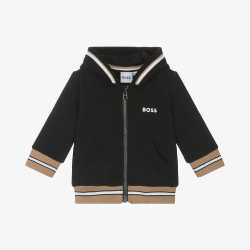 BOSS-Черная хлопковая худи на молнии для мальчиков | Childrensalon Outlet