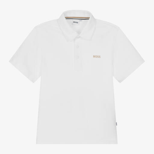 BOSS-Boys Elegant White Cotton Polo | Childrensalon Outlet