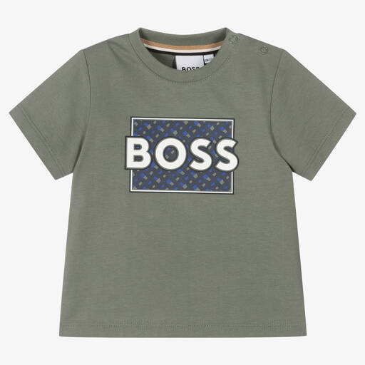 BOSS-تيشيرت أطفال ولادي قطن لون أخضر | Childrensalon Outlet