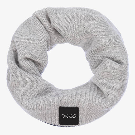 BOSS-Boys Grey & Blue Logo Snood | Childrensalon Outlet