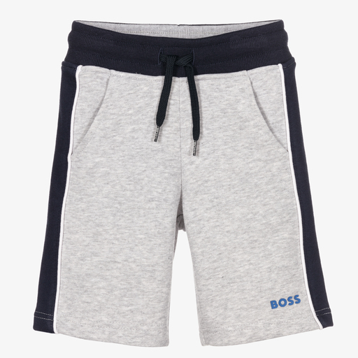 BOSS-Boys Grey Cotton Logo Shorts | Childrensalon Outlet