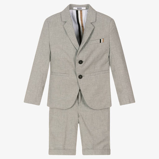 BOSS-Boys Grey Cotton Shorts Suit | Childrensalon Outlet