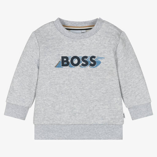 BOSS-Boys Grey Cotton Sweatshirt | Childrensalon Outlet