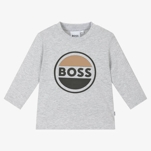 BOSS-Boys Grey Cotton Top | Childrensalon Outlet
