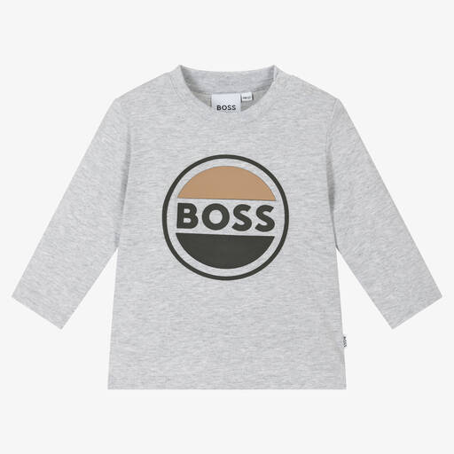 BOSS-Graues Baumwolloberteil für Jungen | Childrensalon Outlet