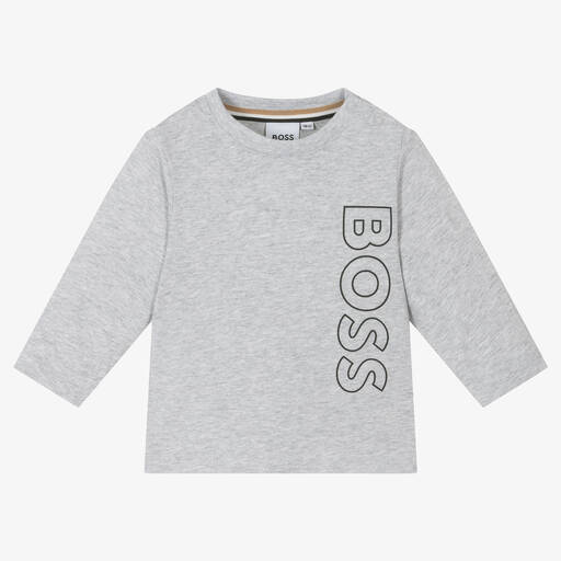 BOSS-Boys Grey Cotton Top | Childrensalon Outlet