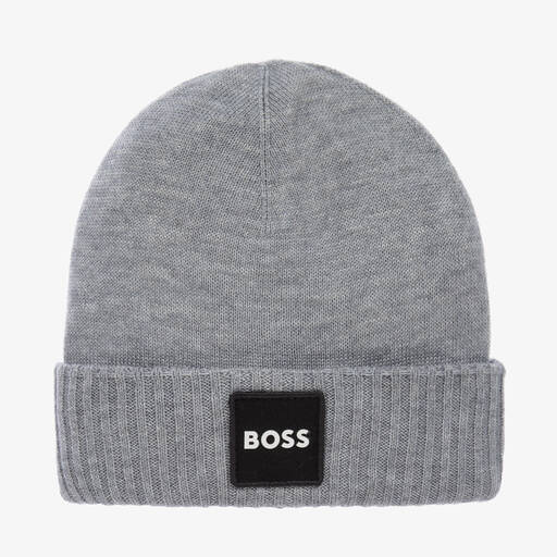 BOSS-Boys Grey Knitted Beanie Hat | Childrensalon Outlet