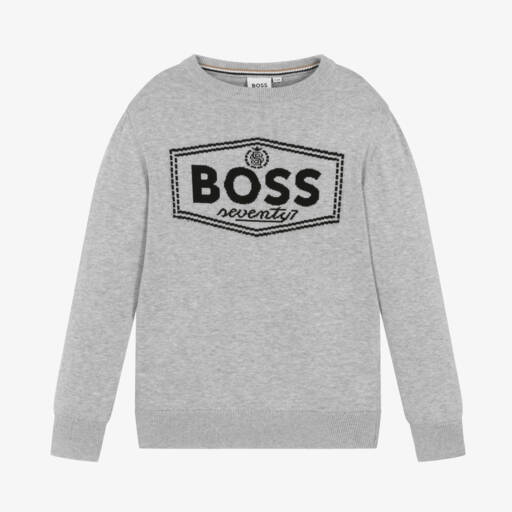 BOSS-بلوفر قطن محبوك لون رمادي للأولاد | Childrensalon Outlet