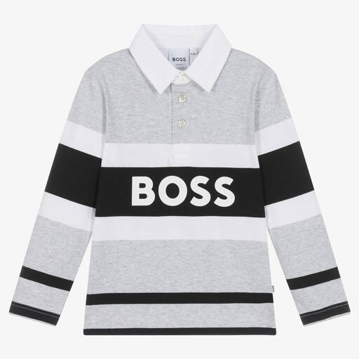 BOSS-Серый топ в полоску для мальчиков | Childrensalon Outlet