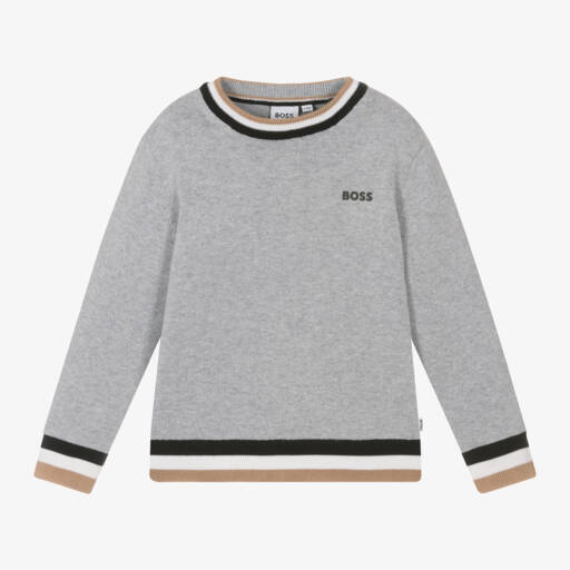 BOSS-Boys Grey Wool Blend Sweater | Childrensalon Outlet