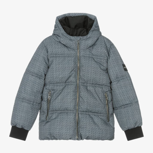 BOSS-Boys Hooded Grey Check Jacket | Childrensalon Outlet