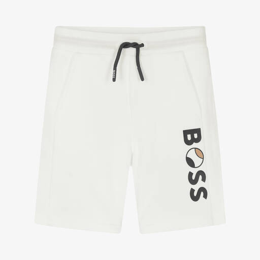BOSS-Boys Ivory Cotton Logo Shorts | Childrensalon Outlet