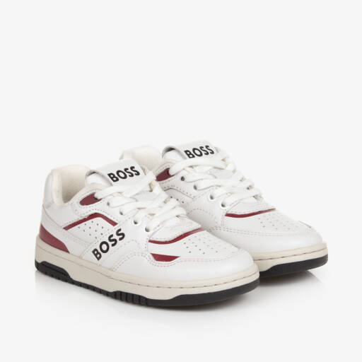 BOSS-Boys Leather White Trainers | Childrensalon Outlet
