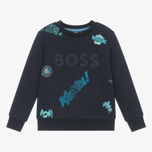 BOSS-Sweat-shirt bleu en coton Batman | Childrensalon Outlet