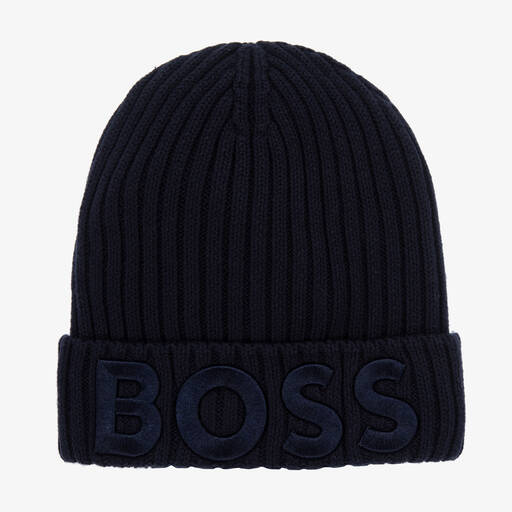 BOSS-Boys Navy Blue Cotton Knit Beanie Hat | Childrensalon Outlet