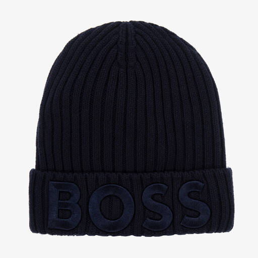 BOSS-Navyblaue Baumwollstrick-Beanie | Childrensalon Outlet