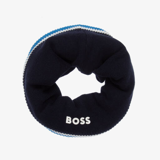BOSS-Boys Navy Blue Cotton Knit Snood | Childrensalon Outlet