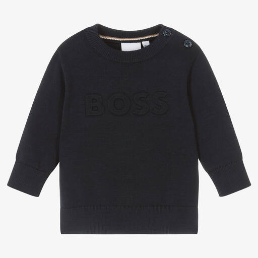 BOSS-Pull bleu marine en maille de coton | Childrensalon Outlet