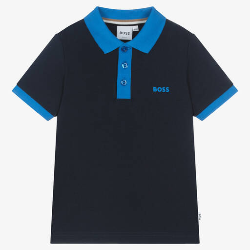 BOSS-Polo bleu marine en coton garçon | Childrensalon Outlet