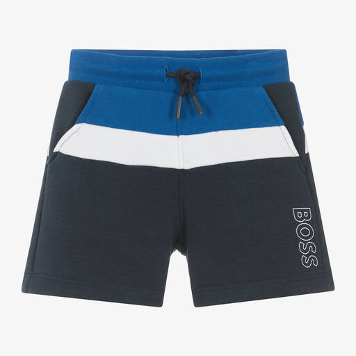 BOSS-Boys Navy Blue Cotton Shorts | Childrensalon Outlet