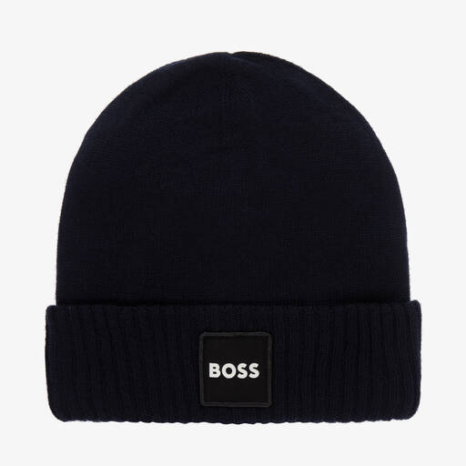 BOSS-Boys Navy Blue Knitted Beanie Hat | Childrensalon Outlet