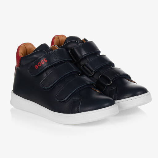 BOSS-Boys Navy Blue Leather Trainers | Childrensalon Outlet