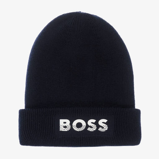 BOSS-Boys Navy Blue Logo Beanie Hat | Childrensalon Outlet